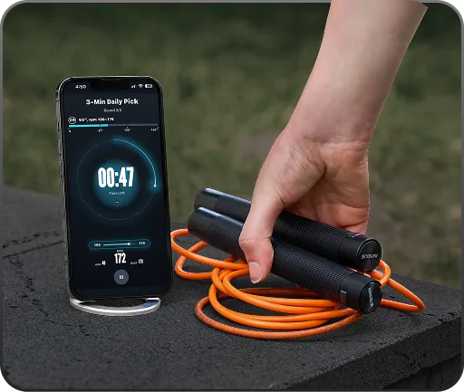 RAYNOLSE app beside the smart rope handles